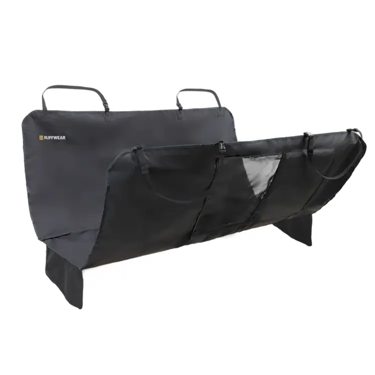 The Dog Seat Cover by Ruffwear is a black, protective car seat hammock with adjustable headrest straps and side panels for full coverage. Its made of durable, water-resistant material to keep your car interior clean from pet hair and dirt.